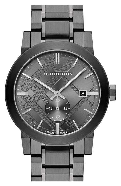 burberry men's check stamped bracelet watch 42mm|Burberry Men's Swiss Chronograph Gray Ion Steel 42mm Men's .